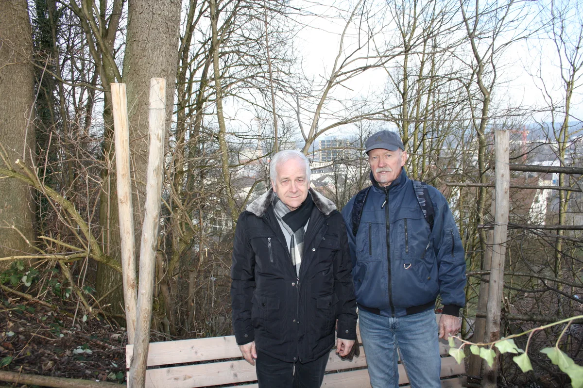 Aktion von BPU-Gemeinderat Werner Kessler: Aus Protest kettete er sich an die beiden Eschen neben der Burgscheune.
